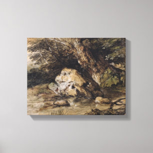 Eine hügelige Landschaft mit Figuren, die sich ein Leinwanddruck