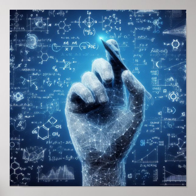 Eine humanoide Hand, die auf einem Datenblatt über Poster (Vorne)