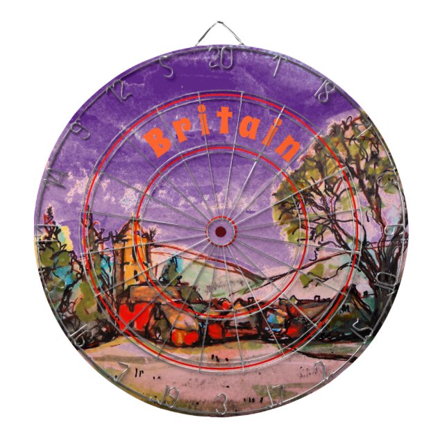 Eine idyllische britische Village & Dark Sky Skizz Dartscheibe (vorne)