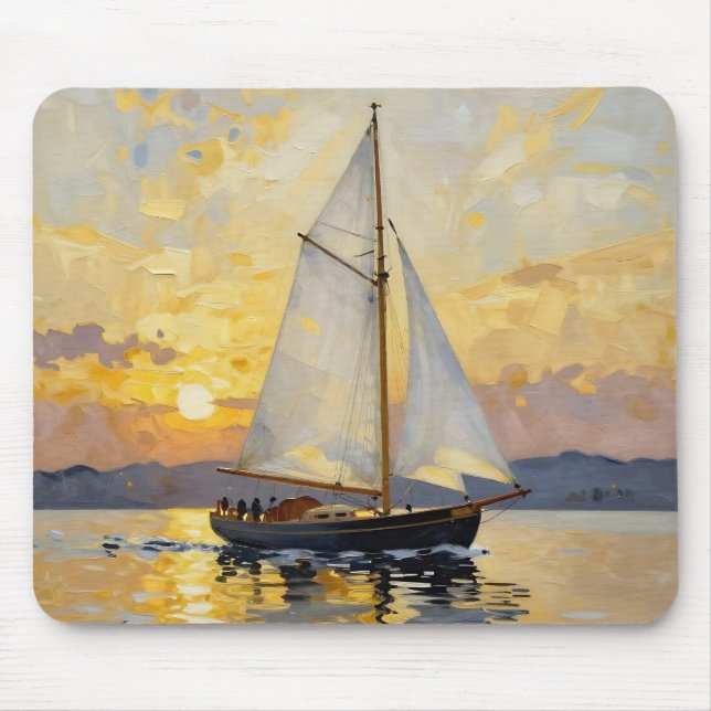 Eine Impasto-Illustration eines Segelboots bei Son Mousepad (Vorne)