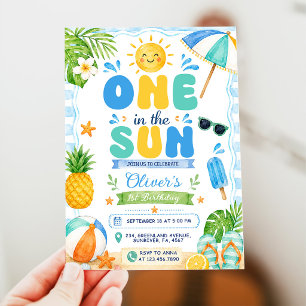 Eine in der Sonne 1. Poolparty Sommer Geburtstag Einladung