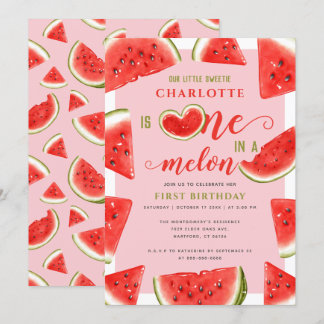 Eine in einem Melon 1. Geburtstag Süße Wassermelon Einladung