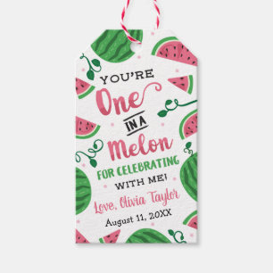 Eine in einem Melon - Geburtstags-Gefälligkeitstem Geschenkanhänger