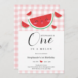 Eine in einem Melon Gingham Summer 1. Geburtstag P Einladung