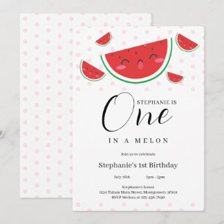 Eine in einem Melon Pink Polka Dot 1. Geburtstag P Einladung