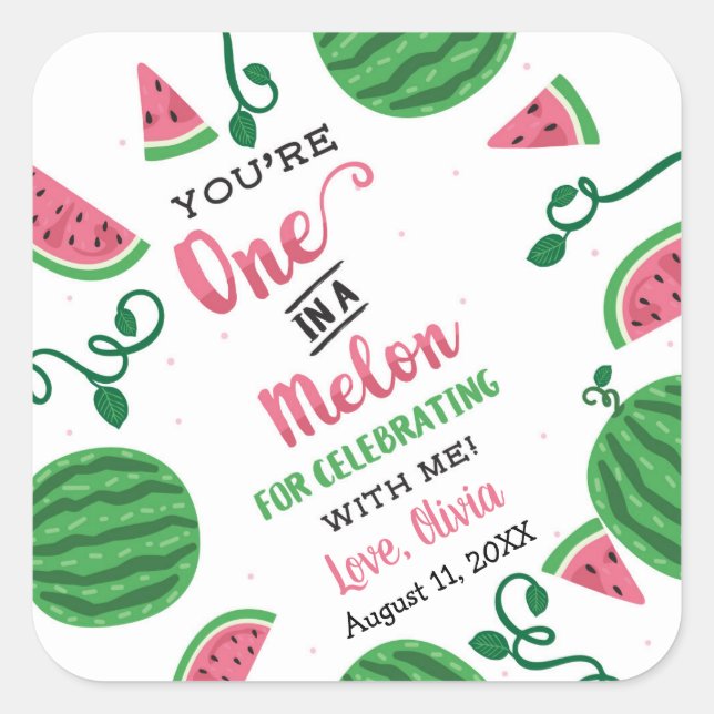 Eine in einem Melon-Sticker, Wassermelon Quadratischer Aufkleber (Vorderseite)
