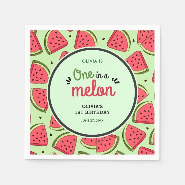 Eine in einem Melon Summer Watermelon 1. Geburtsta Serviette (Vorderseite)