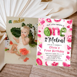 Eine in einem Melon Watermelon 1. Geburtstag Foto Einladung
