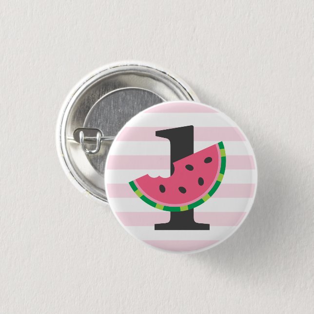 Eine in einem Melon Watermelon 1. Geburtstag Gastg Button (Vorne & Hinten)