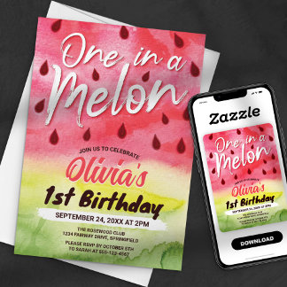 Eine in einem Melon Watermelon 1. Geburtstag Party Einladung