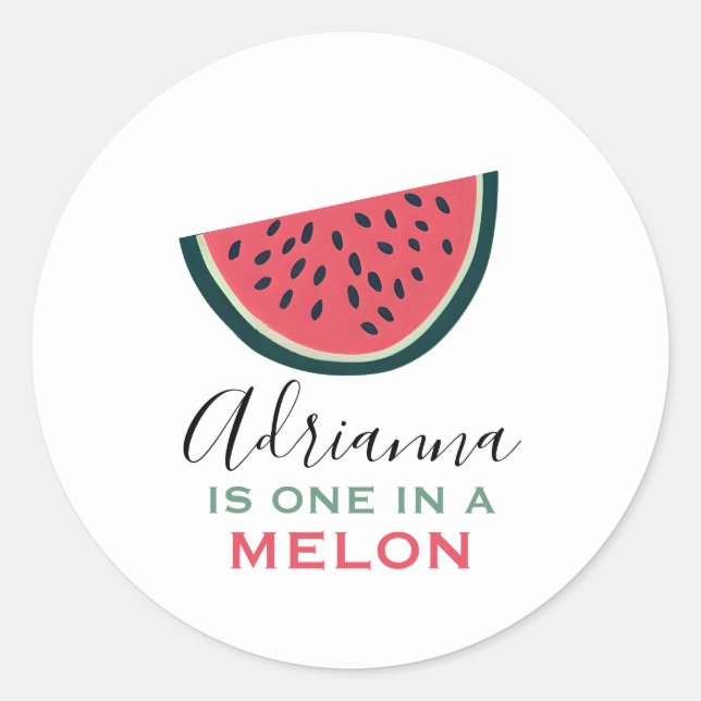 Eine in einem Melon Watermelon Personalisierten Ge Runder Aufkleber (Vorderseite)