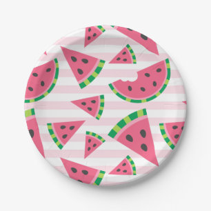 Eine in einem Melon Watermelon Slices & Pink Strip Pappteller