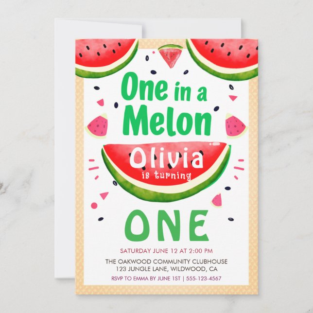 Eine in einer Melone erster Geburtstag Einladung (Vorderseite)