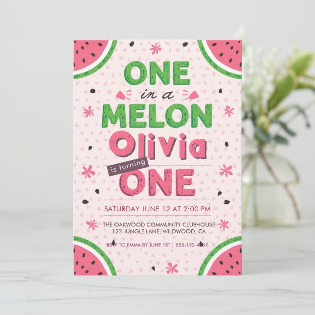 Eine in einer Melone Erster Geburtstag Einladung (Stehend Vorderseite)