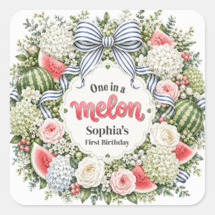 Eine in einer Melone Wassermelone Florale Erste Ge Quadratischer Aufkleber
