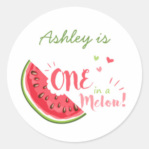 Eine in einer Melone Watermelon Tags Umschlag Aufk Runder Aufkleber