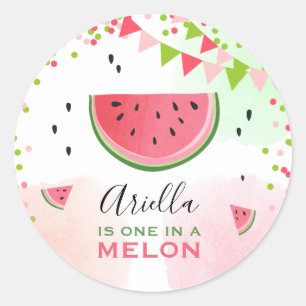 Eine in einer Melone Watermelon Tags Umschlag Aufk Runder Aufkleber