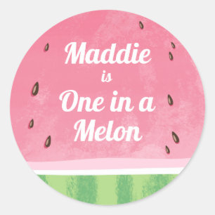 Eine in einer Melone Watermelon Tags Umschlag Aufk Runder Aufkleber