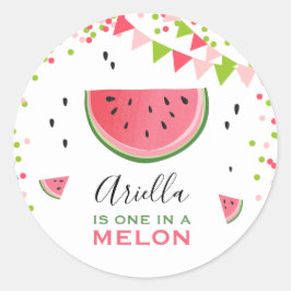 Eine in einer Melone Watermelon Tags Umschlag Aufk Runder Aufkleber