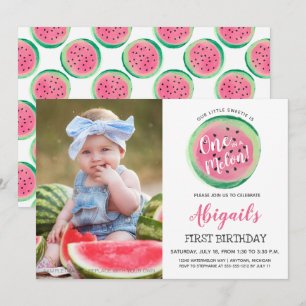 Eine in Melon Custom Foto First Birthday Party Einladung