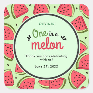 Eine in Melon Sommer 1. Geburtstag Vielen Dank Quadratischer Aufkleber
