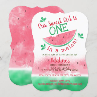 Eine in Melon Wasserfarbe zum ersten Geburtstag Einladung