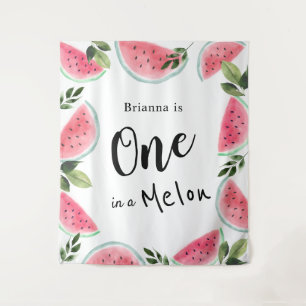 Eine in Melon Watercolor Wassermelone 1. Geburtsta Wandteppich