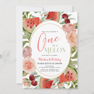Eine in Melon Watermelon Floral Girl 1. Geburtstag Einladung