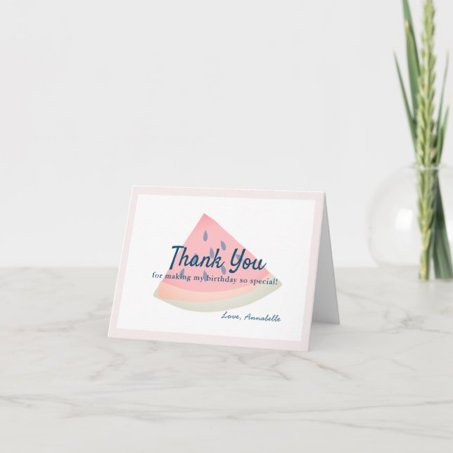 Eine in Melon Watermelon Girl Birthday Dankeskarte (Vorderseite)