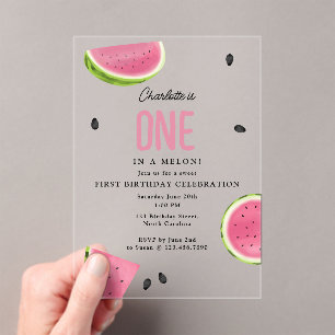 Eine in Melon Watermelon Sommer Geburtstag Acryleinladungen