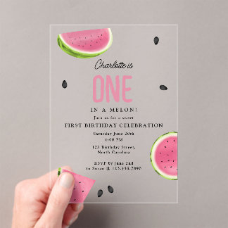 Eine in Melon Watermelon Sommer Geburtstag Acryleinladungen