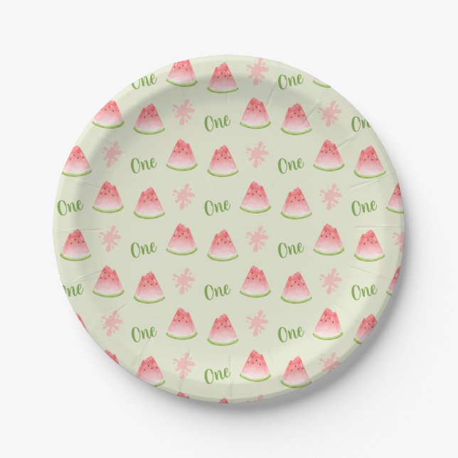Eine in Melon Watermelon zum Geburtstag Pappteller (Vorderseite)