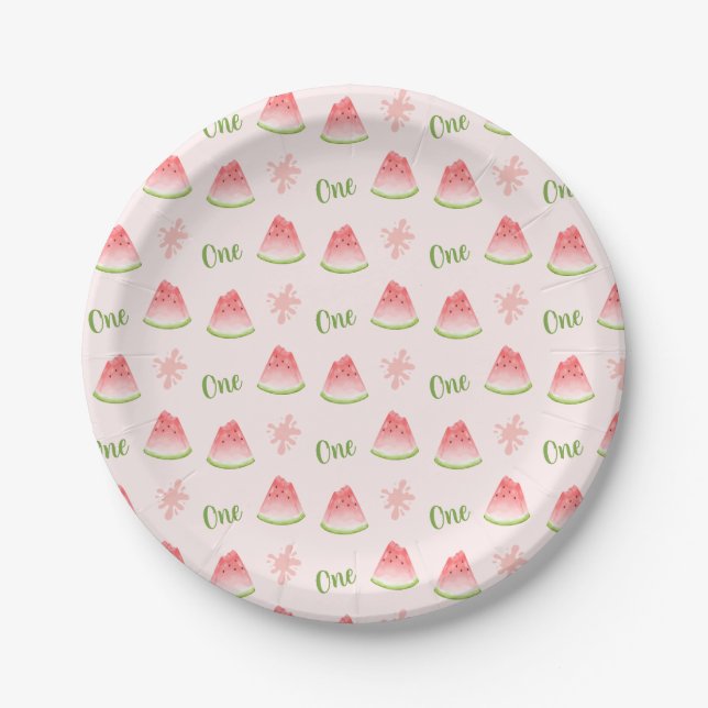 Eine in Melon Watermelon zum Geburtstag Pappteller (Vorderseite)