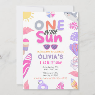 Eine in Sun Pink Girl Beach 1. Geburtstagsparty Einladung