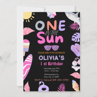 Eine in Sun Pink Girl Beach 1. Geburtstagsparty Einladung