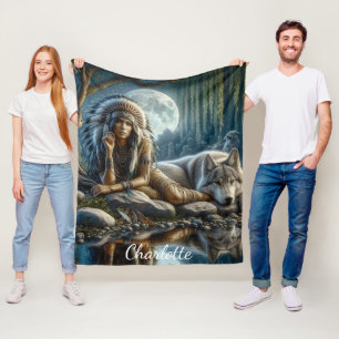 Eine indische Indianerin und ihr treuer Wolfskamer Fleecedecke