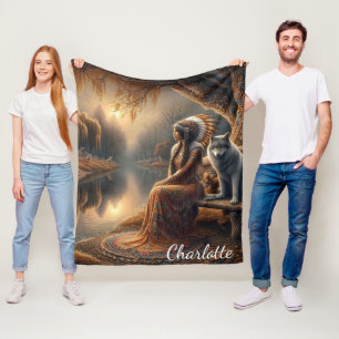 Eine indische Indianerin und ihr treuer Wolfskamer Fleecedecke