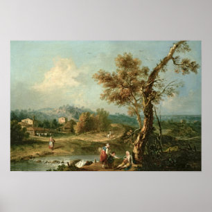 Eine Italianate Fluss-Landschaft mit Reisenden Poster