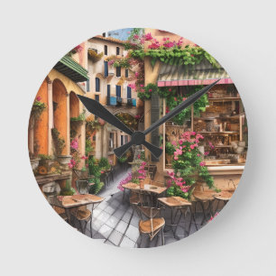 Eine italienische Street Scene Ephemera Design Ser Runde Wanduhr