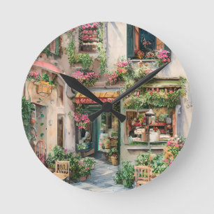 Eine italienische Street Scene Ephemera Design Ser Runde Wanduhr