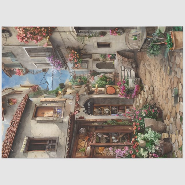 Eine italienische Street Scene Ephemera Design Ser Seidenpapier (Vorderseite)