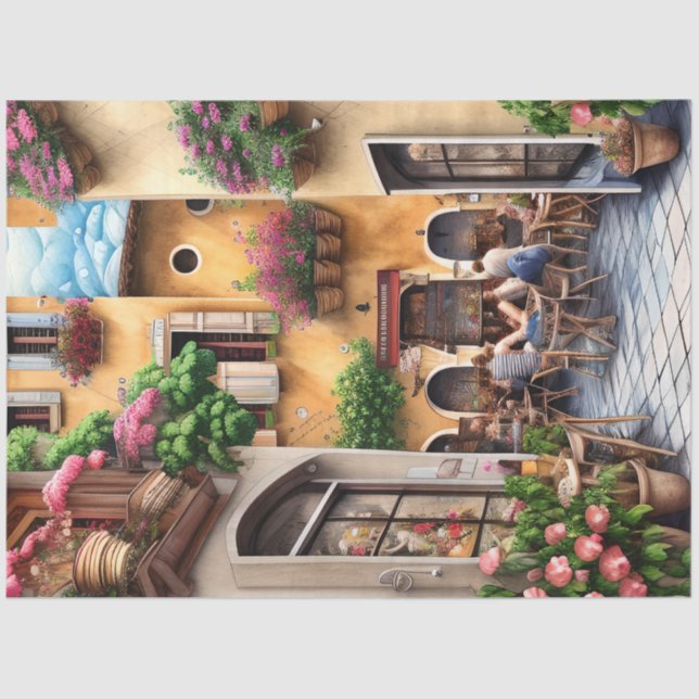 Eine italienische Street Scene Ephemera Design Ser Seidenpapier (Vorderseite)