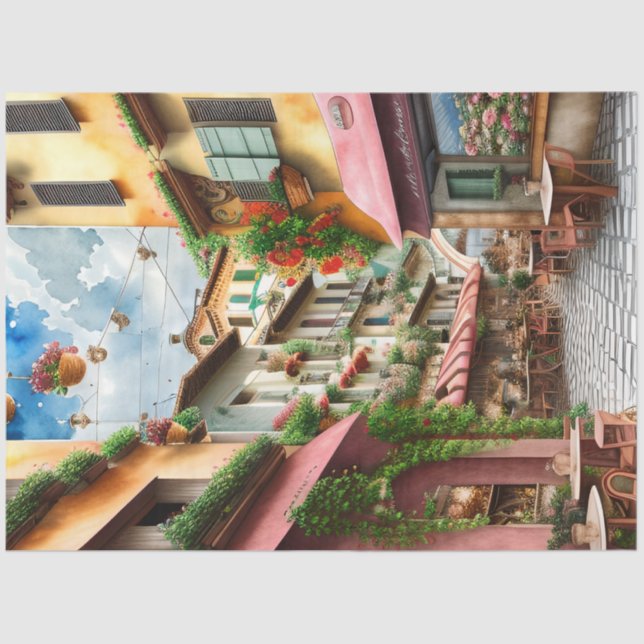 Eine italienische Street Scene Ephemera Design Ser Seidenpapier (Vorderseite)