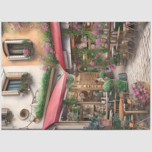 Eine italienische Street Scene Ephemera Design Ser Seidenpapier (Vorderseite)