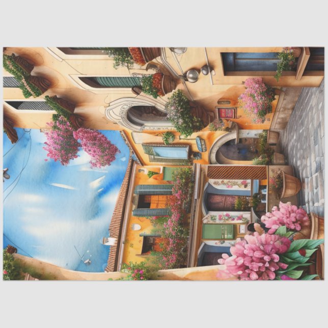 Eine italienische Street Scene Ephemera Design Ser Seidenpapier (Vorderseite)