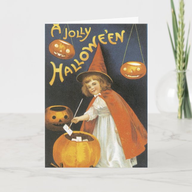 Eine Jolly Halloween Hexe, Niedlich Vintag Karte (Vorderseite)