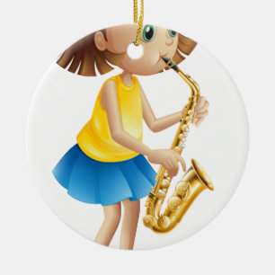 Eine junge Dame, die mit dem Saxophon spielt Keramikornament