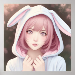 Eine junge Figur mit rosa Haare Poster