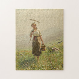 Eine junge Frau auf der Wiese von Hans Dahl Puzzle
