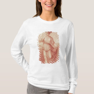 Eine junge Frau, die barfuß in eine Landschaft T-Shirt